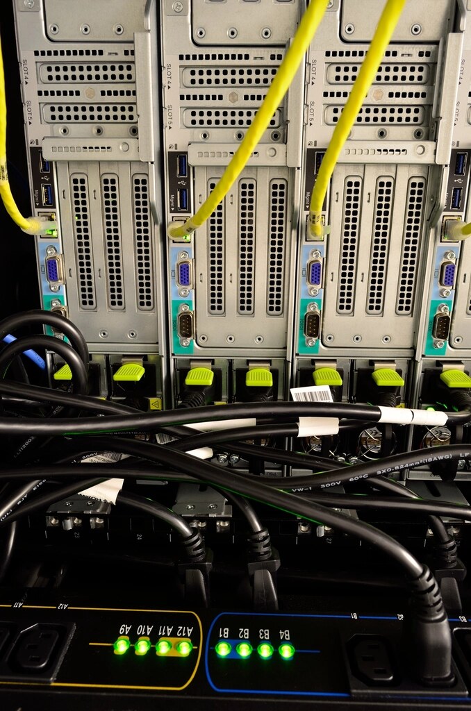 Close-up of server rack cabling